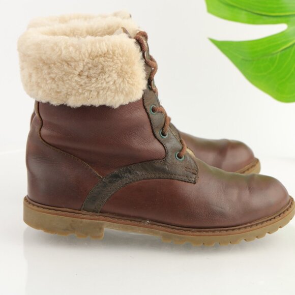 VTG Draper Of Glastonbury Womens Stowe Boot Size 7.5 Brown Shearling Lace Up Lug - Picture 1 of 11